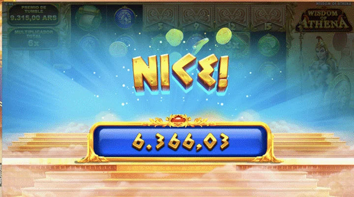 Pantalla de celebración al ganar un premio importante en Wisdom of Athena Slot